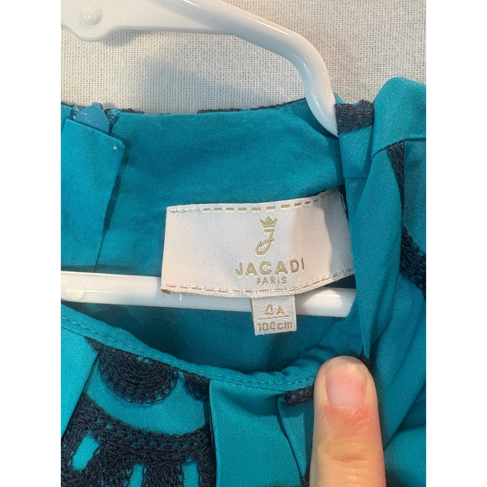 Jacadi Paris Girls Teal Blue Navy Floral Embroidered Trapeze Dress Size 4A 104cm - Picture 6 of 11